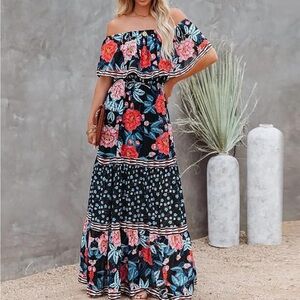 Off The Shoulder Floral Maxi